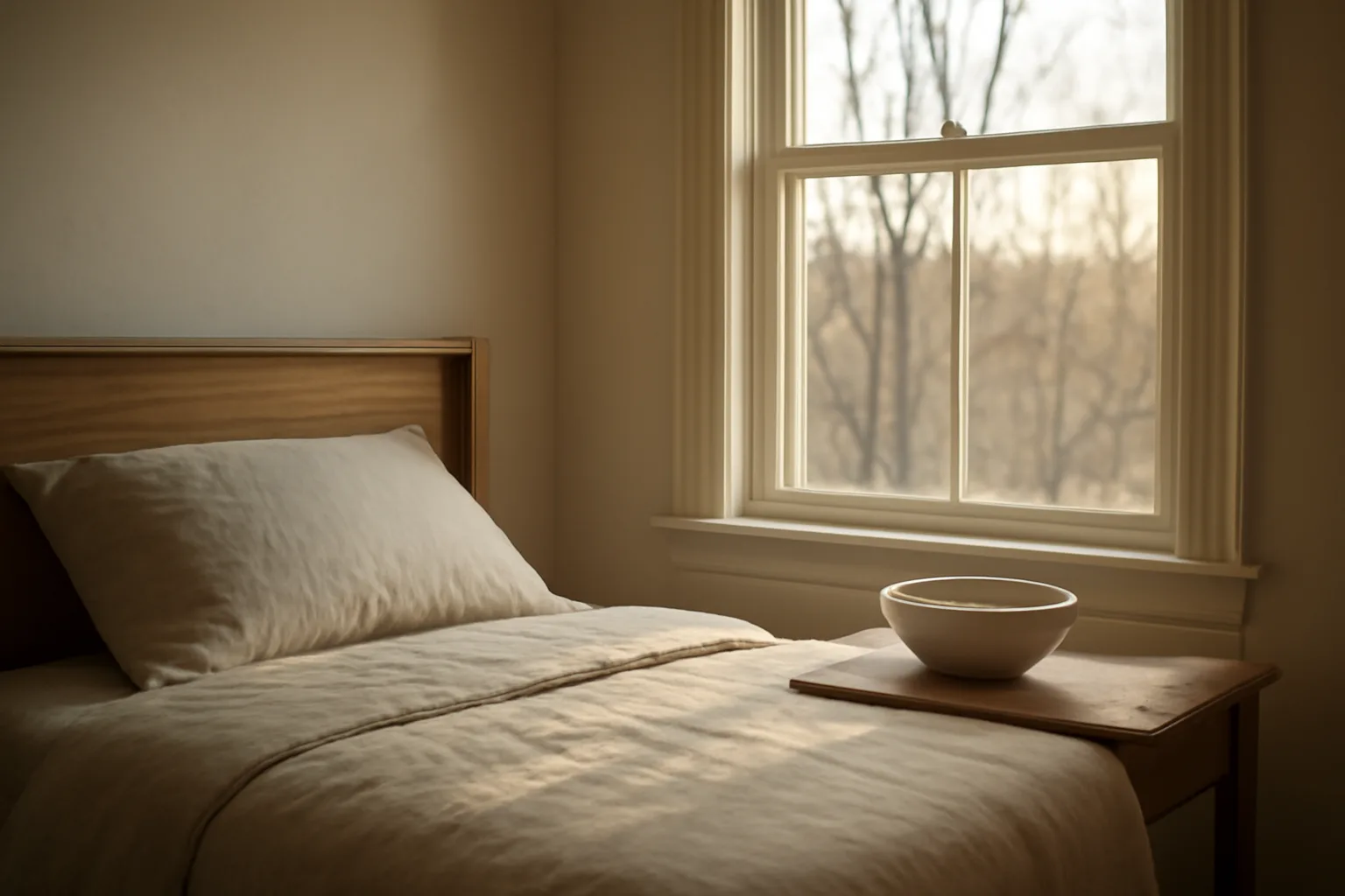 Quiet Delaware bedroom prepared for a home funeral vigil