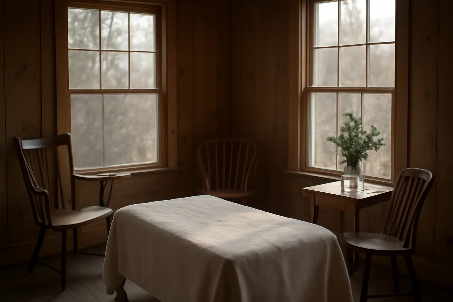 Quiet Delaware living room set for a family home funeral vigil