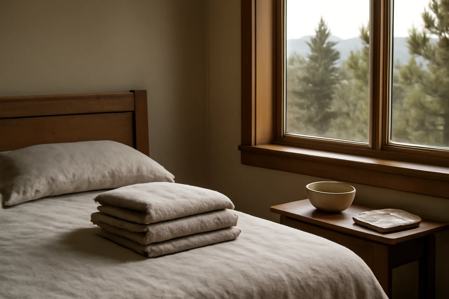 Sunlit Colorado bedroom prepared for a home funeral vigil