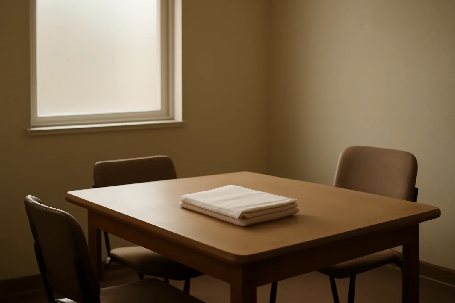 Quiet preparation room in a small California funeral establishment with morning light